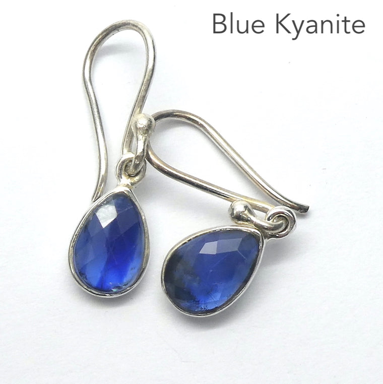 Blue Kyanite Earrings, Gemmy Faceted Teardrops, 925 Silver g1