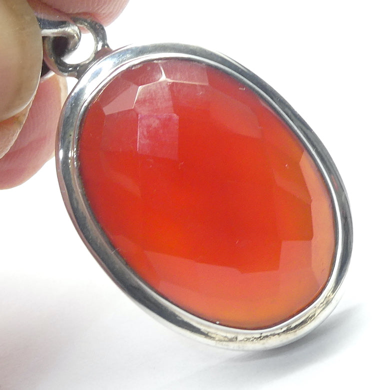 Carnelian Cabochon Pendant | Stepped 925 Sterling Silver Setting | Checker Board Cut | Consistent colour and translucency | Creativity Focus | Cancer Leo Taurus | Genuine Gems from Crystal Heart Melbourne Australia since 1986 | AKA Cornelian or Sard 