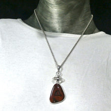 Load image into Gallery viewer, Carnelian Pendant | Subtle Organic Banding | 925 Sterling Silver Setting | Clear Quartz Double Termination above | Creativity Focus | Cancer Leo Taurus | Genuine Gems from Crystal Heart Melbourne Australia since 1986 | AKA Cornelian or Sard 