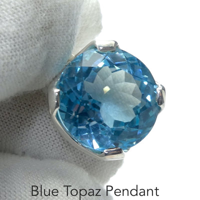 Blue Topaz Pendant | Large Flawless Sky Blue | Deep Faceted Round | 925 Sterling Silver | Hinged and Shaped Bail | Genuine Gems from Crystal Heart Melbourne Australia since 1986