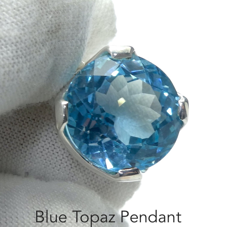 Blue Topaz Pendant, Faceted Round, 925 Silver g1