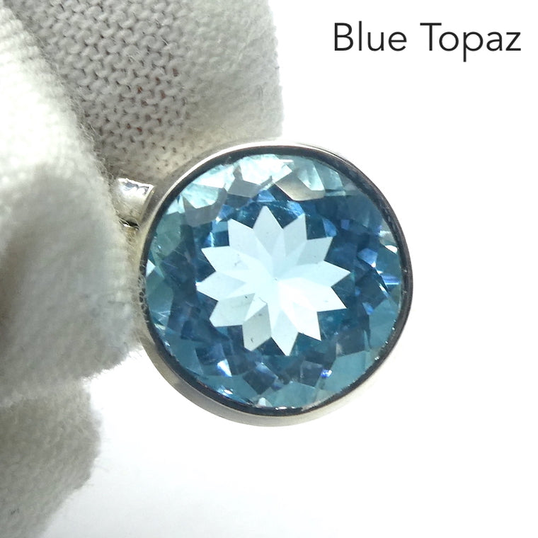 Blue Topaz Pendant, Faceted Round, 925 Silver g3