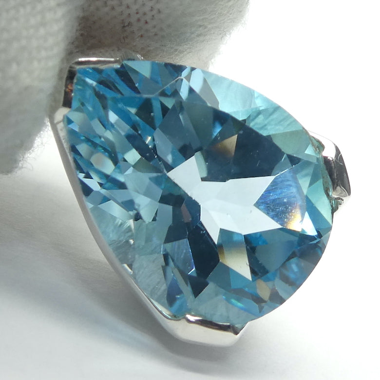 Blue Topaz Pendant | Large Flawless Sky Blue | Deep Faceted Teardrop | 925 Sterling Silver | Hinged and Shaped Bail | Genuine Gems from Crystal Heart Melbourne Australia since 1986