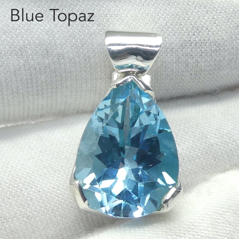 Blue Topaz Pendant | Large Flawless Sky Blue | Deep Faceted Teardrop | 925 Sterling Silver | Hinged and Shaped Bail | Genuine Gems from Crystal Heart Melbourne Australia since 1986