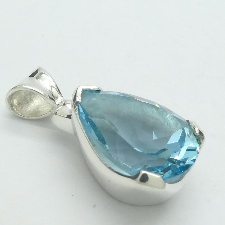 Blue Topaz Pendant | Large Flawless Sky Blue | Deep Faceted Teardrop | 925 Sterling Silver | Hinged and Shaped Bail | Genuine Gems from Crystal Heart Melbourne Australia since 1986