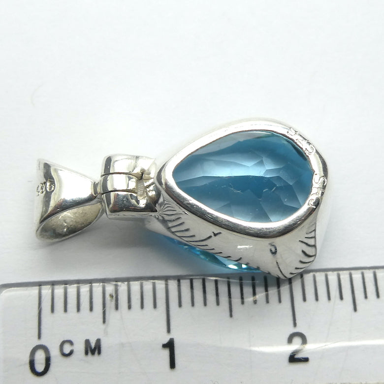 Blue Topaz Pendant | Large Flawless Sky Blue | Deep Faceted Teardrop | 925 Sterling Silver | Hinged and Shaped Bail | Genuine Gems from Crystal Heart Melbourne Australia since 1986