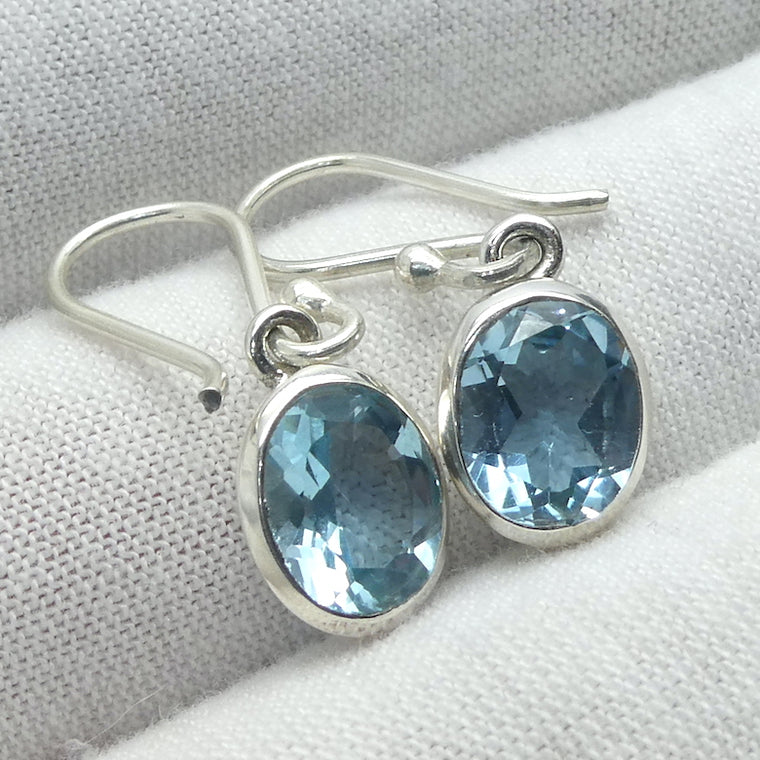 Blue Topaz Earrings, Faceted Ovals, 925 Silver, g1