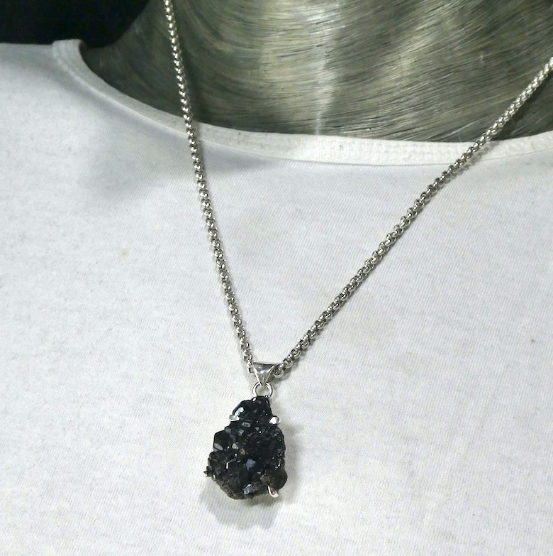 Natural Black Garnet Druse Pendant | Large well formed Crystals | 925 Sterling Silver | Rare Specimen | AKA Melanite | Heart Centred Power with cool clarity | Stamina Strength | repel negativity | Crystal Heart Melbourne Australia since 1986