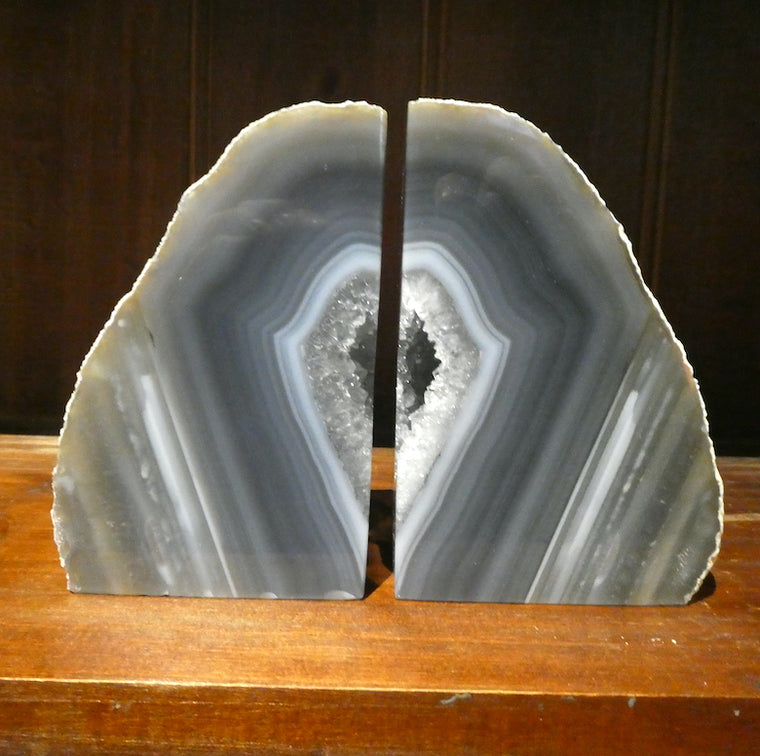 Agate Bookends with Drusy Quartz Center