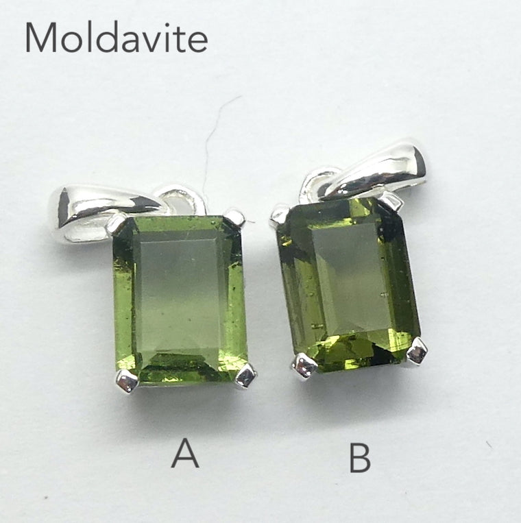 Moldavite Pendant, Faceted Oblong, 925 Silver, r7