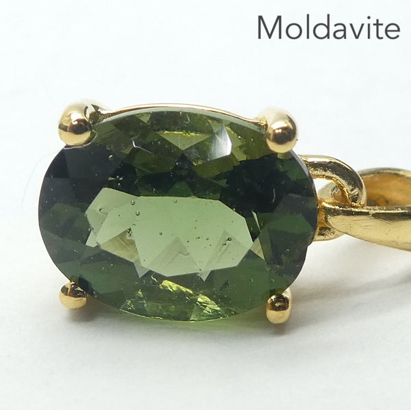 Moldavite Pendant, Faceted Oval, 18K Gold Plated 925 Silver, r8