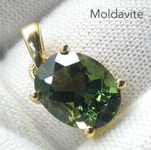 Load image into Gallery viewer, Moldavite Pendant | Dainty Faceted Oval |  Genuine Stone | Gold Plated 925 Sterling Silver | Vermeil | Intense heart personal transformation | Moldau Valley | Tektite |  Scorpio | Genuine Gems from Crystal Heart Australia since 1986