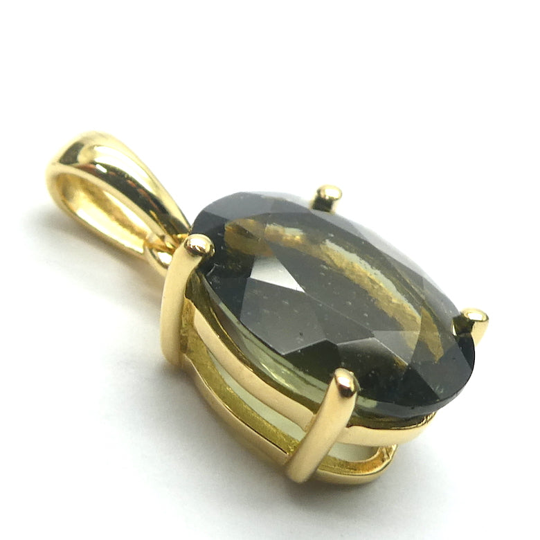 Moldavite Pendant | Dainty Faceted Oval |  Genuine Stone | Gold Plated 925 Sterling Silver | Vermeil | Intense heart personal transformation | Moldau Valley | Tektite |  Scorpio | Genuine Gems from Crystal Heart Australia since 1986