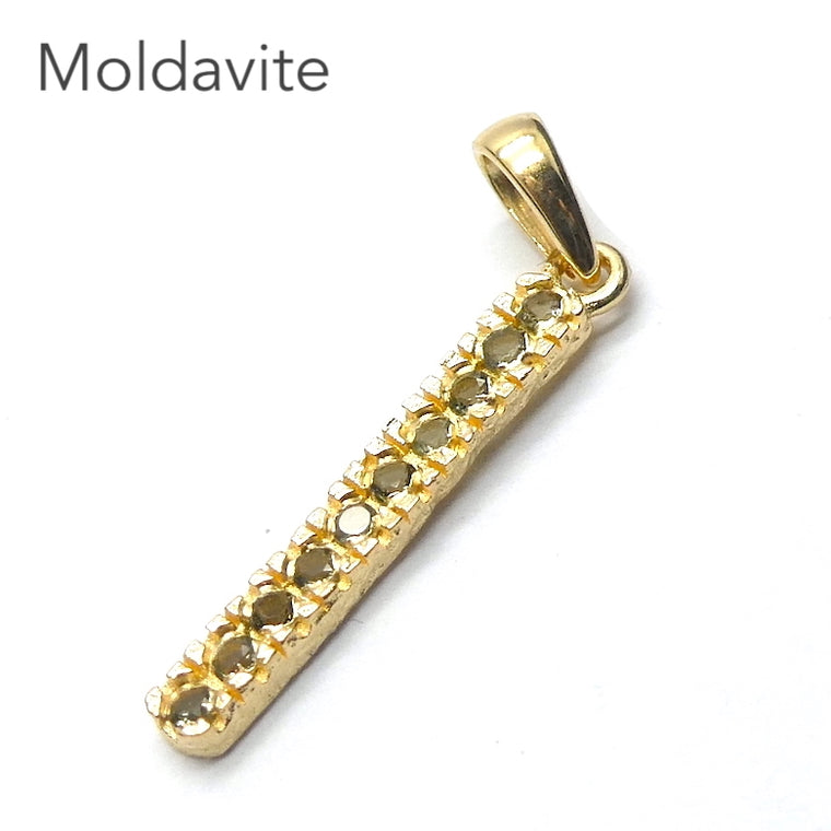 Moldavite Pendant, Ten Faceted Rounds, 18K Gold Plated 925 Silver, rx