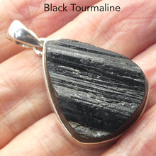 Load image into Gallery viewer, Black Tourmaline Pendant | Natural uncut raw crystal carved into Teardrop | Bezel set | Open Back | 925 Sterling Silver | Star Stone for Virgo Gemini Libra Taurus | Genuine Gems from Crystal Heart Melbourne Australia since 1986