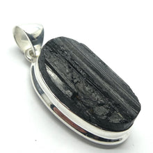 Load image into Gallery viewer, Black Tourmaline Pendant | Natural uncut raw crystal carved into an Oval | Bezel set | Open Back | 925 Sterling Silver | Star Stone for Virgo Gemini Libra Taurus | Genuine Gems from Crystal Heart Melbourne Australia since 1986