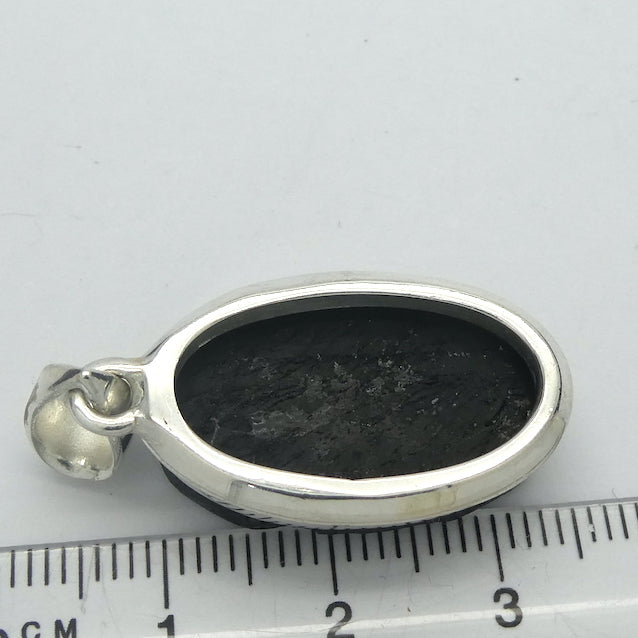 Black Tourmaline Pendant | Natural uncut raw crystal carved into an Oval | Bezel set | Open Back | 925 Sterling Silver | Star Stone for Virgo Gemini Libra Taurus | Genuine Gems from Crystal Heart Melbourne Australia since 1986