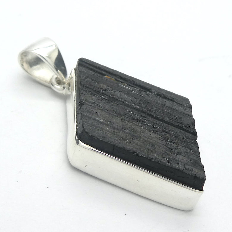Black Tourmaline Pendant | Natural uncut raw crystal carved into a Diamond | Bezel set | Open Back | 925 Sterling Silver | Star Stone for Virgo Gemini Libra Taurus | Genuine Gems from Crystal Heart Melbourne Australia since 1986
