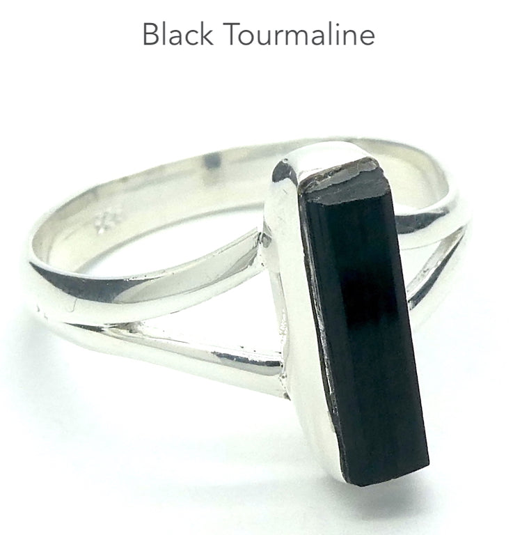 Black Tourmaline Ring, clean uncut crystal, 925 Silver r2