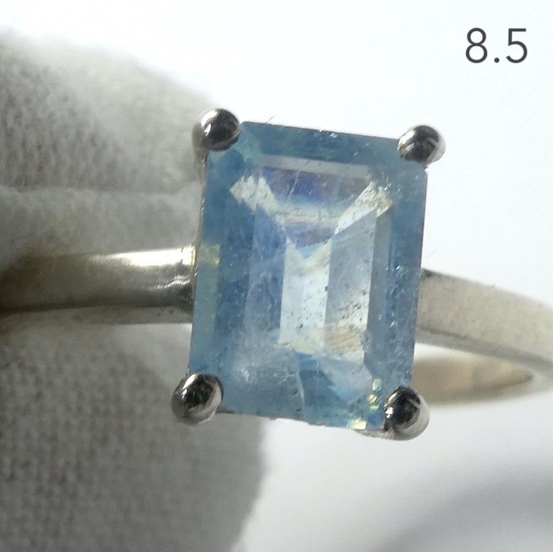 Aquamarine Ring, Faceted Oblong, 925 Sterling Silver