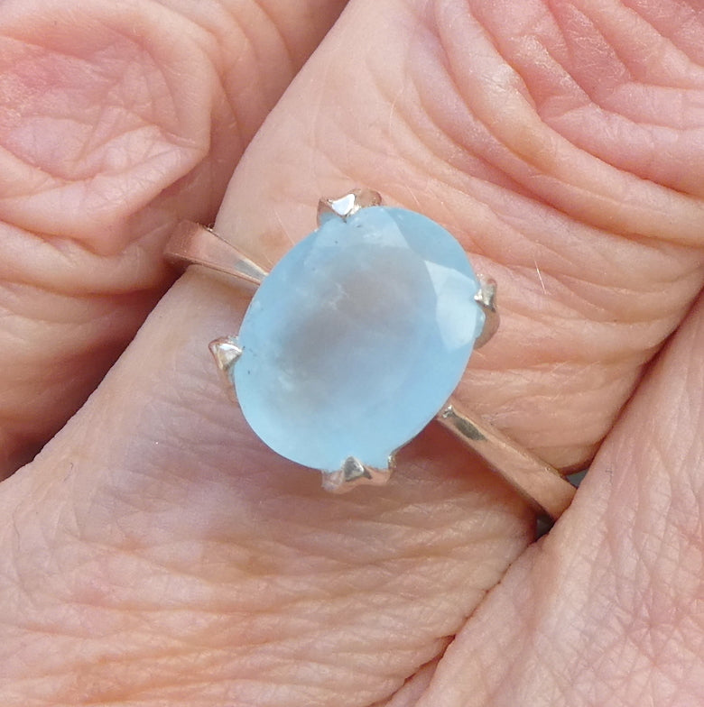 Aquamarine Ring | Faceted Oval | Dainty claw set solitaire | 925 Sterling Silver |  US Size 5, 6.5,  7.5, 8.5, 9.5 |  Emotional uplifts calm and strength | Genuine Gemstones from Crystal Heart Melbourne Australia since 1986