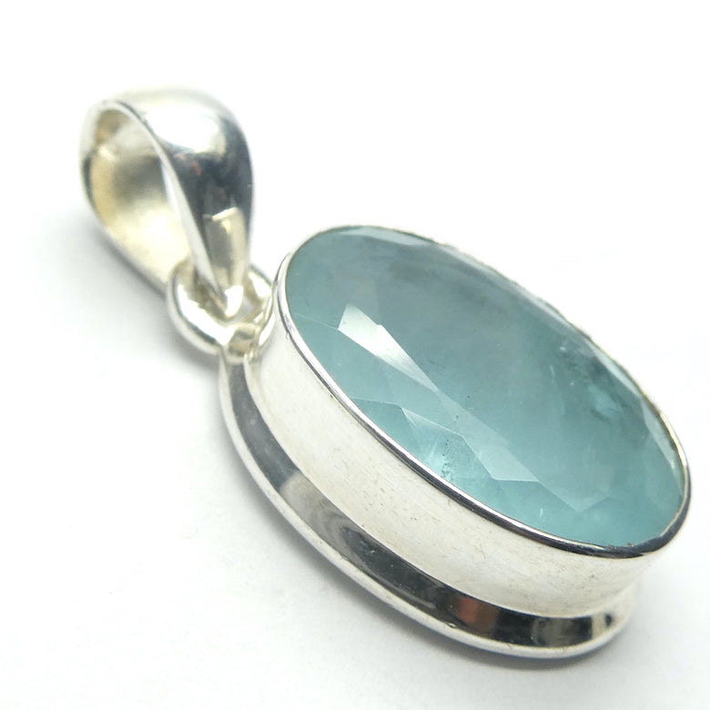Aquamarine Gemstone Pendant | Faceted Oval | 925 Sterling Silver | Nice Blue with reasonable transparency | Bezel Set | Open Back | Peaceful emotional guidance and integration | Flow through obstacles | Genuine Gemstones from Crystal Heart Melbourne Australia since 1986