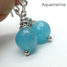 Load image into Gallery viewer, Aquamarine Earrings | 8 mm faceted  beads | Good Colour and Translucency | 925 Sterling Silver Findings | Ethnic Silver Cap | Genuine Gems from Crystal Heart Melbourne Australia since 1986