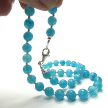 Load image into Gallery viewer, Aquamarine Necklace | 6.5 mm faceted round beads | Good Colour and Translucency | Silver Spacers | Genuine Gems from Crystal Heart Australia since 1986