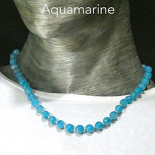 Load image into Gallery viewer, Aquamarine Necklace | 6.5 mm faceted round beads | Good Colour and Translucency | Silver Spacers | Genuine Gems from Crystal Heart Australia since 1986