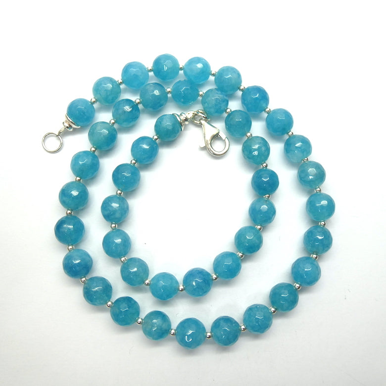Aquamarine Necklace | 6.5 mm faceted round beads | Good Colour and Translucency | Silver Spacers | Genuine Gems from Crystal Heart Australia since 1986