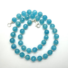 Load image into Gallery viewer, Aquamarine Necklace | 6.5 mm faceted round beads | Good Colour and Translucency | Silver Spacers | Genuine Gems from Crystal Heart Australia since 1986