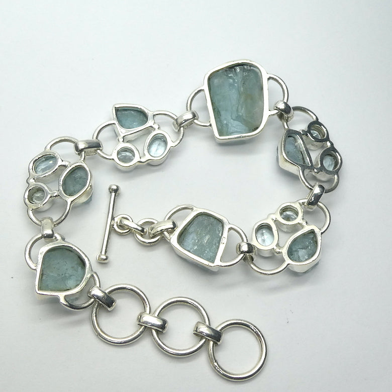 Aquamarine Raw Nuggets Bracelet with Faceted Blue Topaz | Good Colour and Translucency | Adjustable length | Genuine Gems from Crystal Heart Australia since 1986