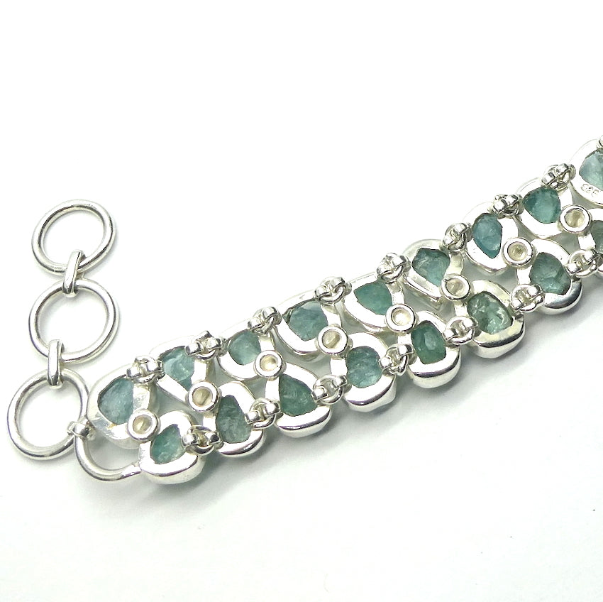 Aquamarine Raw Nuggets Bracelet | Bezel Set in a double line | Good blue green Colour and Transparency | Adjustable length | Genuine Gems from Crystal Heart Australia since 1986