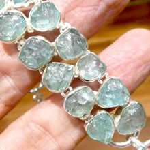 Load image into Gallery viewer, Aquamarine Raw Nuggets Bracelet | Bezel Set in a double line | Good blue green Colour and Transparency | Adjustable length | Genuine Gems from Crystal Heart Australia since 1986