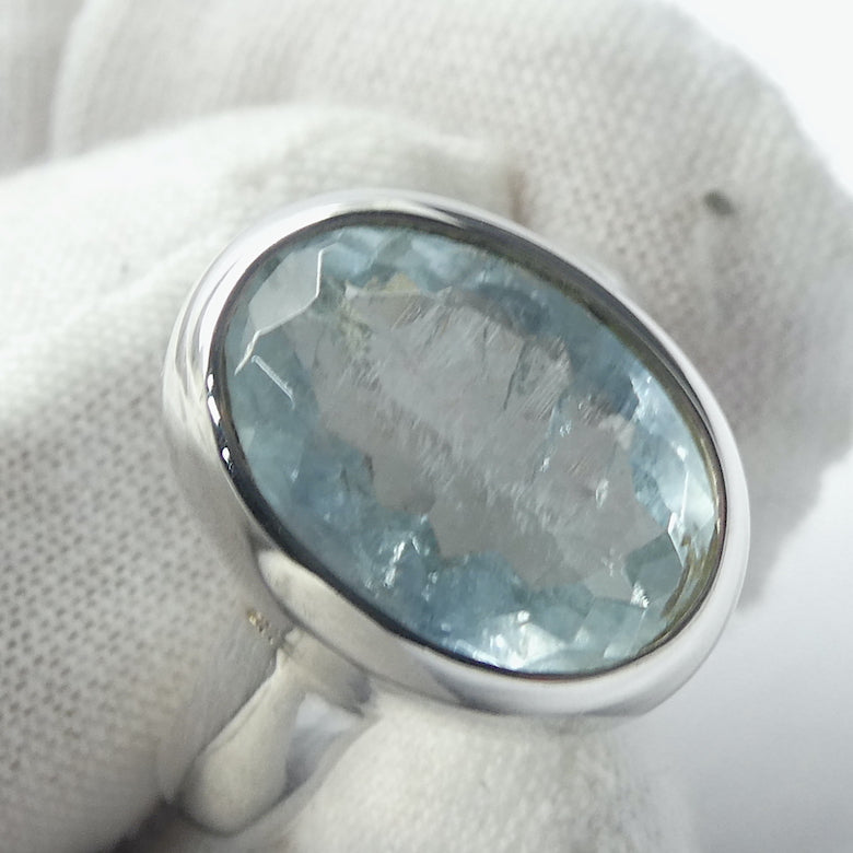 Aquamarine Ring | Large Faceted Oval | 925 Sterling Silver | Super Quality | US Size 7.25 | AUS Size O | Genuine Gems from Crystal Heart Melbourne Australia since 1986