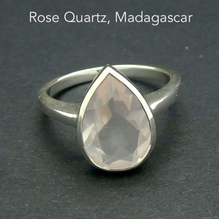 Rose Quartz Ring, AAA Grade Teardop Faceted, 925 Sterling Silver, s4