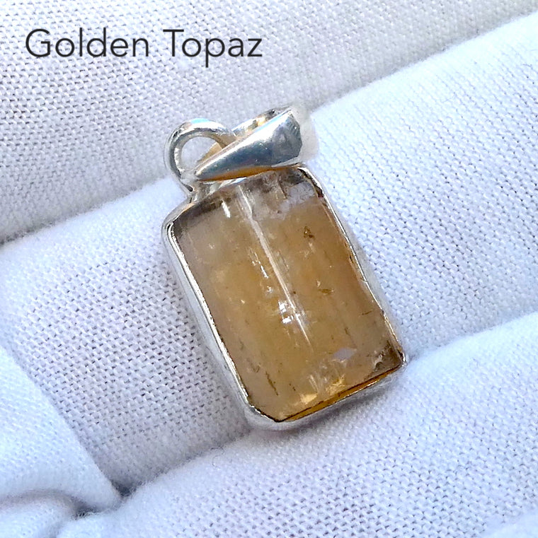 Topaz Pendant, Golden Raw Crystal, 925 Sterling Silver, r2