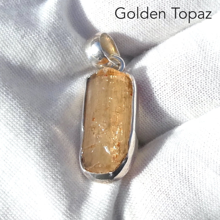 Topaz Pendant, Golden Raw Crystal, 925 Sterling Silver, r3