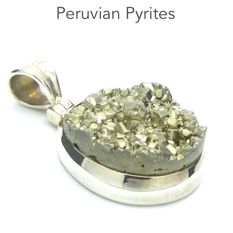 Peruvian Golden Pyrites Cluster Pendant, 925 Sterling Silver, r2