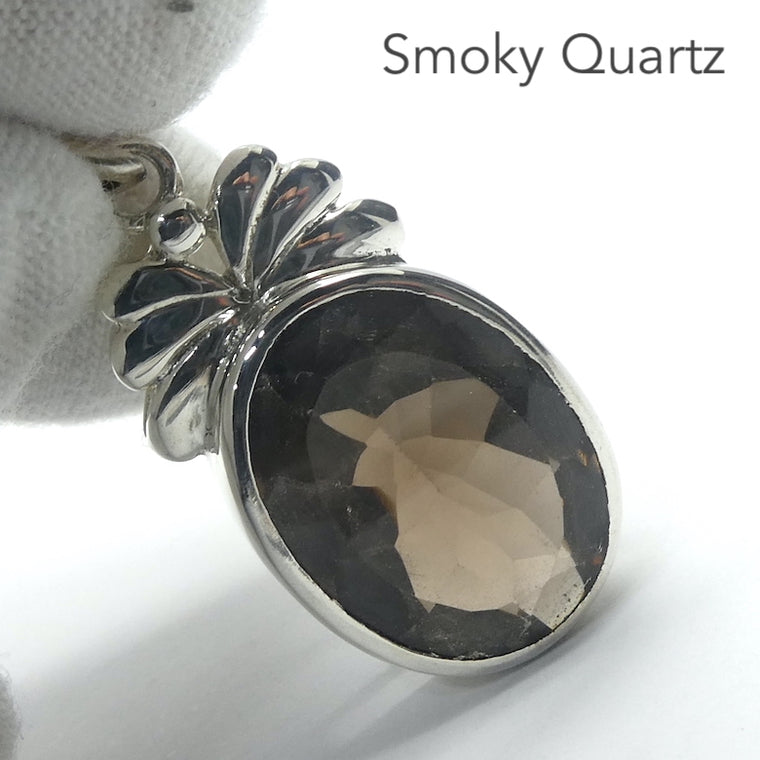 Smoky Quartz Pendant, Faceted Oval, 925 Sterling Silver