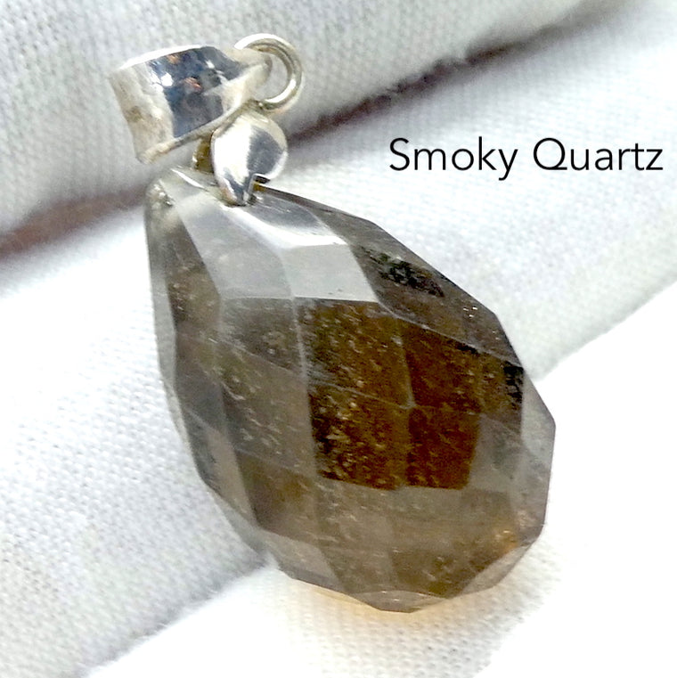 Smoky Quartz Pendant, Faceted Pear Bead, 925 Sterling Silver