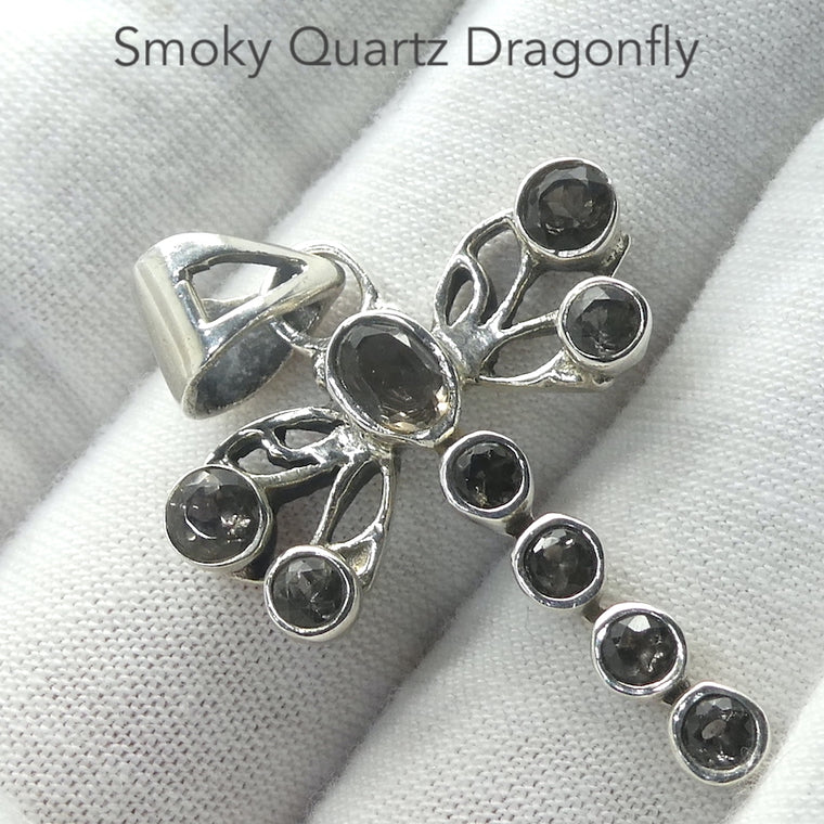 Smoky Quartz Dragonfly Pendant, 925 Sterling Silver