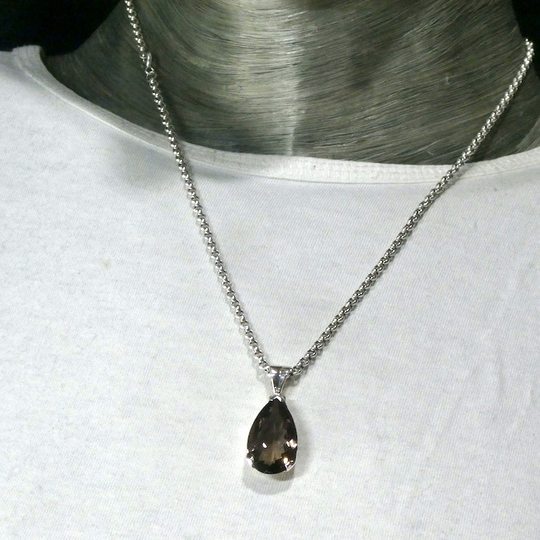 Pendant Smoky Quartz  | Mellow | Faceted Teardrop | 925 Sterling Silver | Base Chakra | Physical and emotional harmony and balance | Sagittarius Capricorn stone | Genuine Gems from Crystal Heart Melbourne Australia since 1986