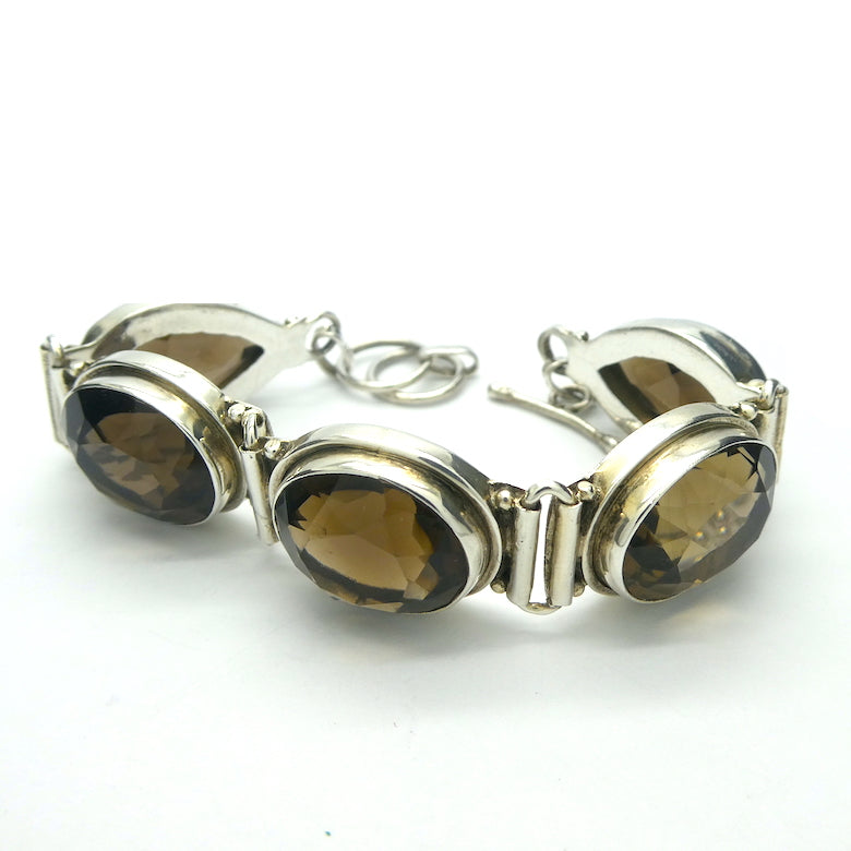 Smoky Quartz Bracelet | Large Faceted Ovals and Teardrops | Sturdy stepped bezel settings | Toggle Clasp | 925 Sterling Silver | 160 - 175 mm | Grounding | Emotionally Healing | Spiritual Empowerment | Genuine Gems from Crystal Heart Melbourne Australia since 1986