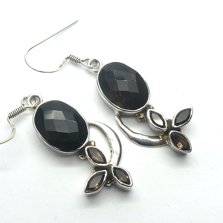 Smoky Quartz Earrings | Large Faceted Oval, 3 small Marquises | 925 Sterling Silver | Grounding | Emotionally Healing | Spiritual Empowerment | Genuine Gems from Crystal Heart Melbourne Australia since 1986 | Aka Cairngorm Stone or Morion