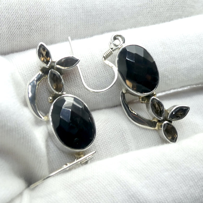 Smoky Quartz Earrings | Large Faceted Oval, 3 small Marquises | 925 Sterling Silver | Grounding | Emotionally Healing | Spiritual Empowerment | Genuine Gems from Crystal Heart Melbourne Australia since 1986 | Aka Cairngorm Stone or Morion