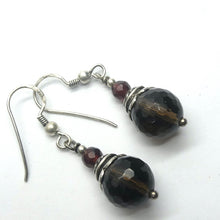Load image into Gallery viewer, Smoky Quartz Earrings | 10 mm Faceted Bead | Ruby Red Garnet | 925 Sterling Silver Hooks and Findings | Grounding | Emotionally Healing | Spiritual Empowerment | Genuine Gems from Crystal Heart Melbourne Australia since 1986 | Aka Cairngorm Stone or Morion