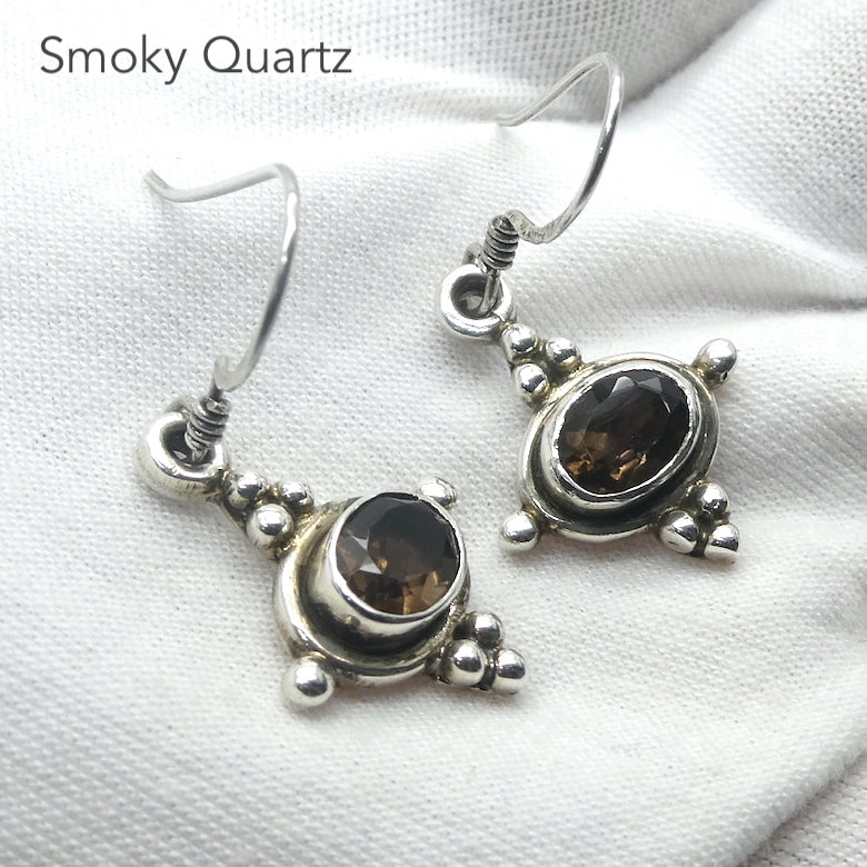 Smoky Quartz Earrings |  Faceted Oval | 925 Sterling Silver | Antique look | Grounding | Emotionally Healing | Spiritual Empowerment | Genuine Gems from Crystal Heart Melbourne Australia since 1986 | Aka Cairngorm Stone or Morion