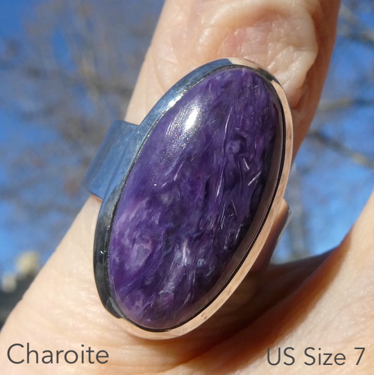 Charoite Ring, Oval Cabochon, 925 Sterling Silver