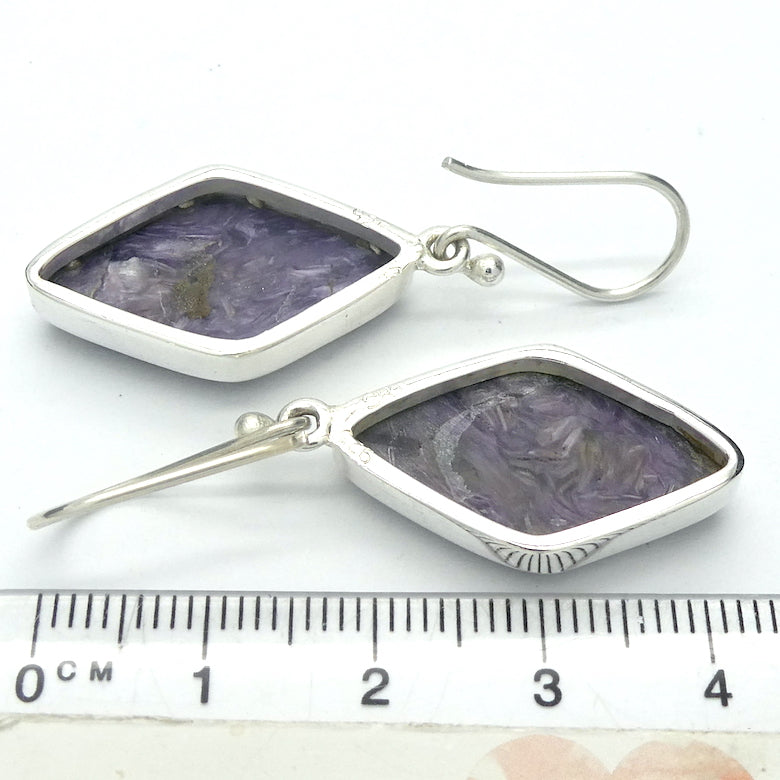 Charoite Earrings |  Diamond Cabochon | 925 Sterling silver | Awaken Spiritual Powers | Courage on the Path | Genuine Gemstones from Crystal Heart Melbourne Australia since 1986